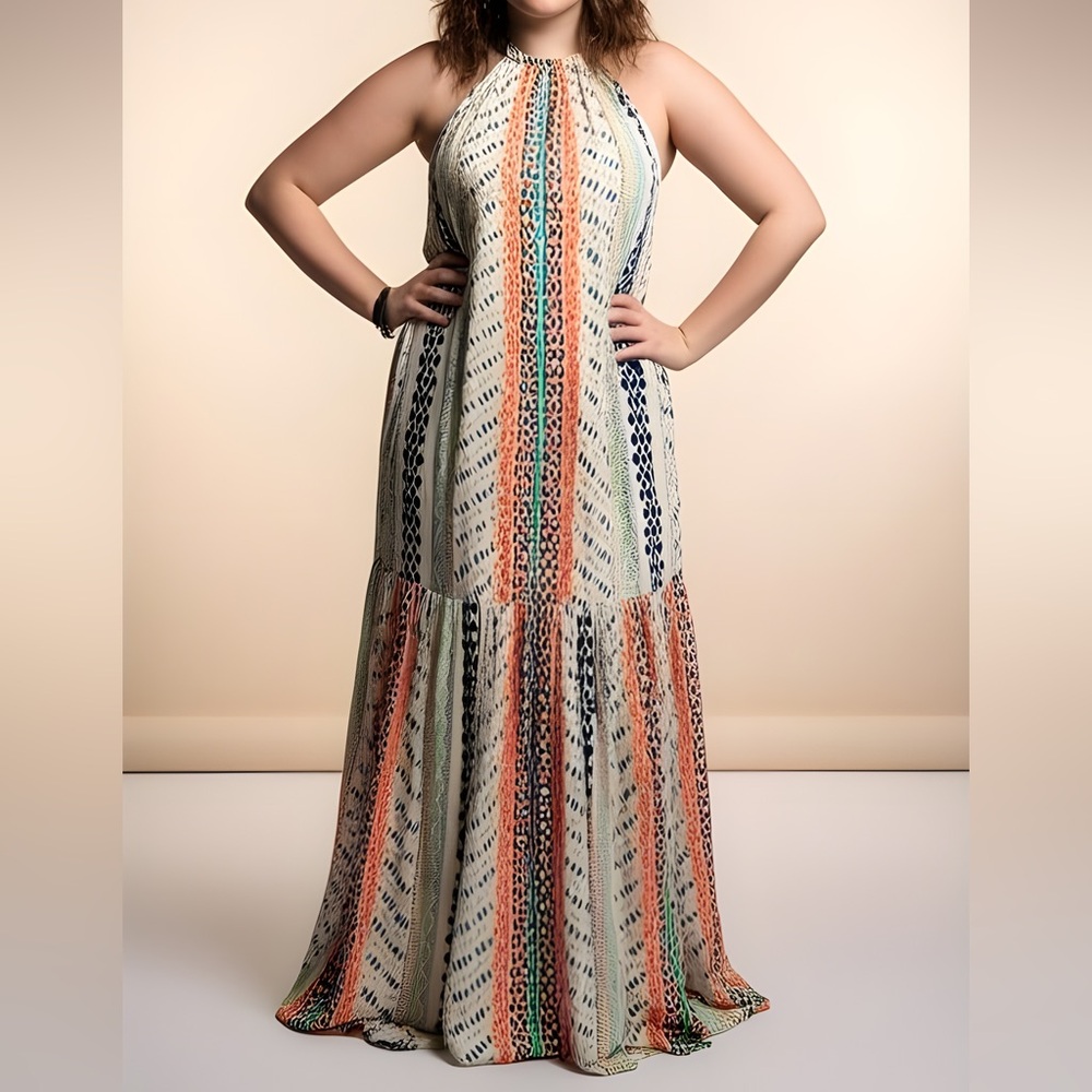 Lane Bryant Colorful Ikat Crystal Beaded Neckline Maxi Sundress -- 14/16